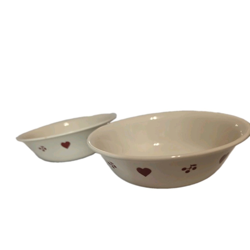 2 Corelle Hometown Red Hearts & Cherries‎ 6 1/4" Cereal Soup Bowls